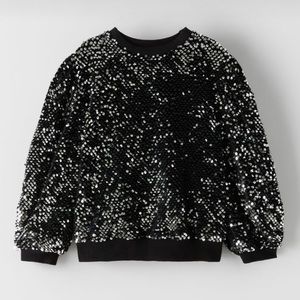 New ZARA pullover sequins sweatshirt in black.  Girls size 9